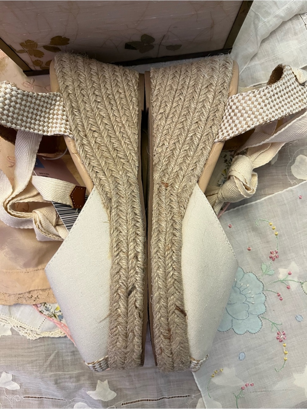 Serra Cream Canvas Espadrille Wedges with Ankle Wrap - Picture 2 of 6